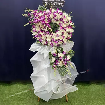Vòng hoa trắng tím đám tang 2411-CB128